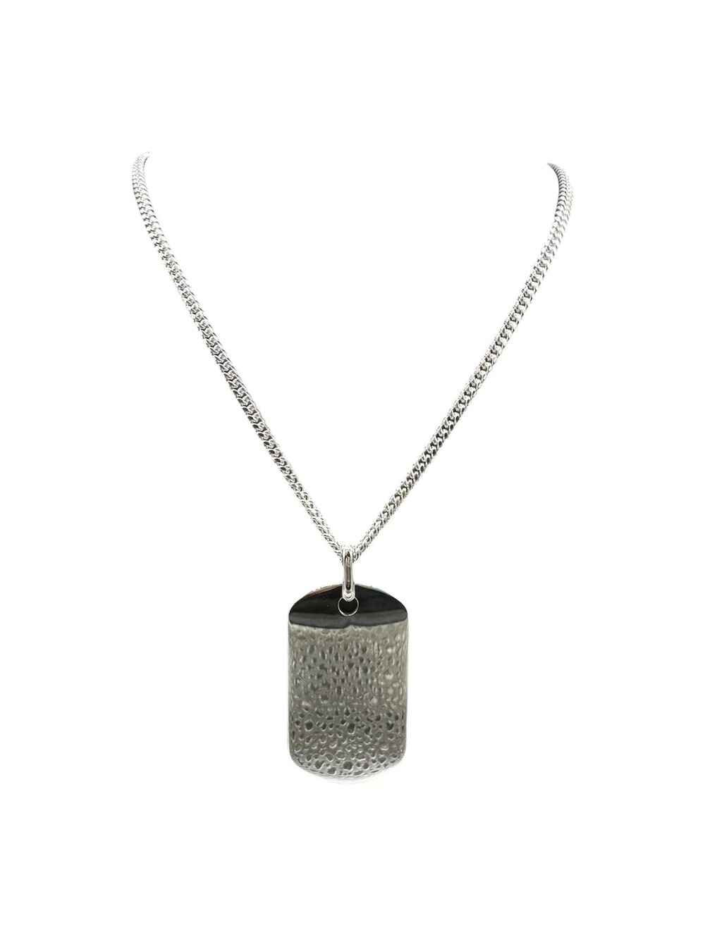 Dog Tag Pendant Cuban Chain Necklace Sterling Silver 22in New